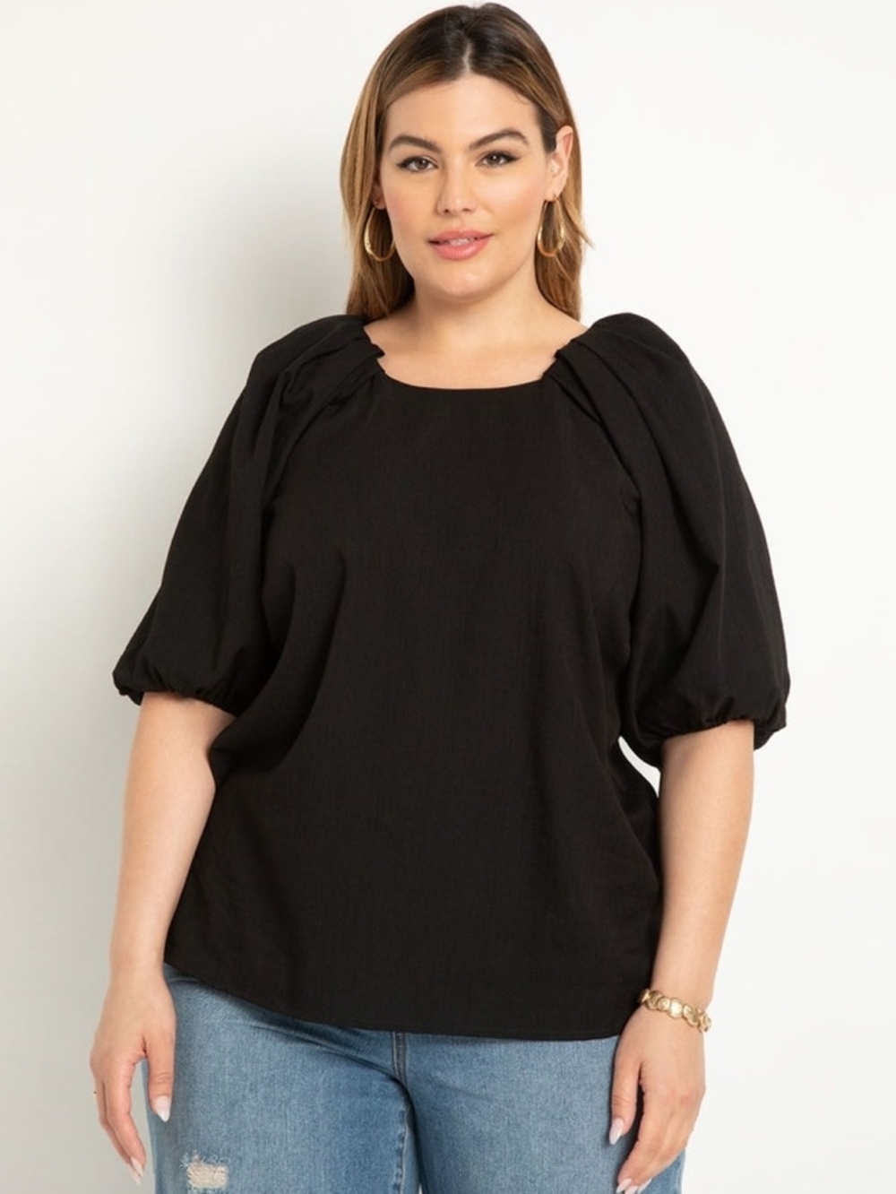 Eloquii |  Puff Sleeve Textured Rayon Top